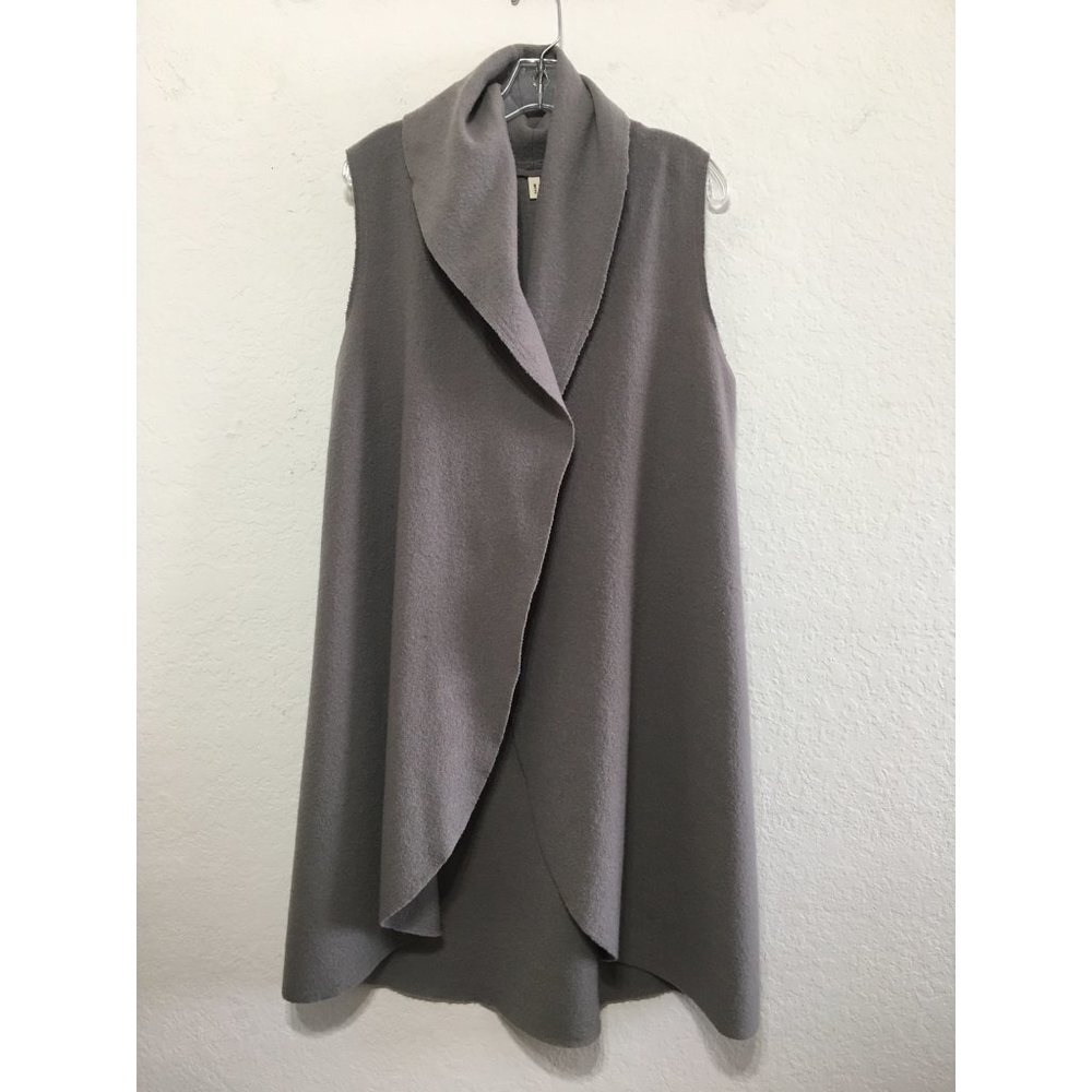 MOTH Anthropologie Oversized Women XS/S Waterfall Collar Vest Wool Grayish Taupe